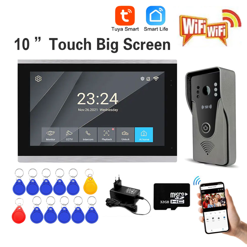 Smart Home Video Doorbell App - Tuya 1080P 10 นิ้วหน้าจอสัมผัสสีไร้สาย WiFi Video