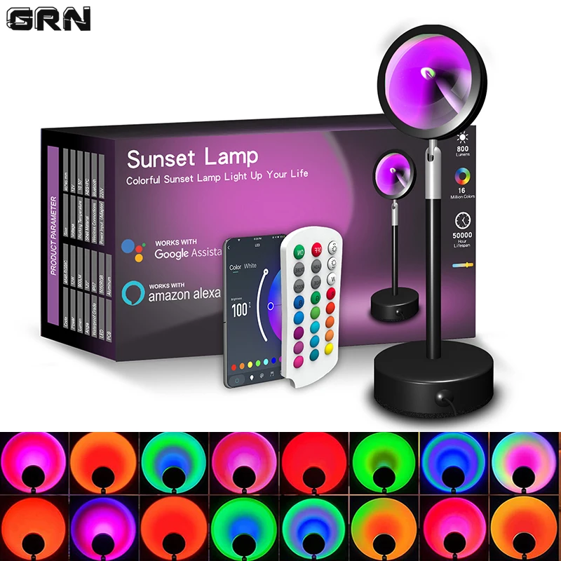 Smart Home Decor - โคมไฟ LED อัจฉริยะสำหรับพระอาทิตย์ตกดินเปลี่ยนสีได้ควบคุมด้วยแอปบลูทูธซิงค์เพลงสำหรับการออกอากาศผ่านเครือข่ายห้องนอนการตกแต่งบ้านโคมไฟสีรุ้ง