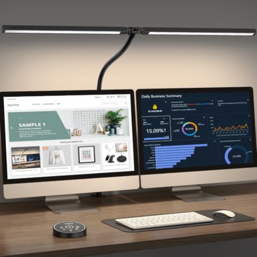 Smart Home Monitor - โคมไฟตั้งโต๊ะ LED สำหรับสำนักงานและบ้าน - โคมไฟสำหรับสถาปนิกถนอมสายตาพร้อมที่หนีบ, ไฟทำงานอัจฉริยะสำหรับจอคอมพิวเตอร์แบบคู่: