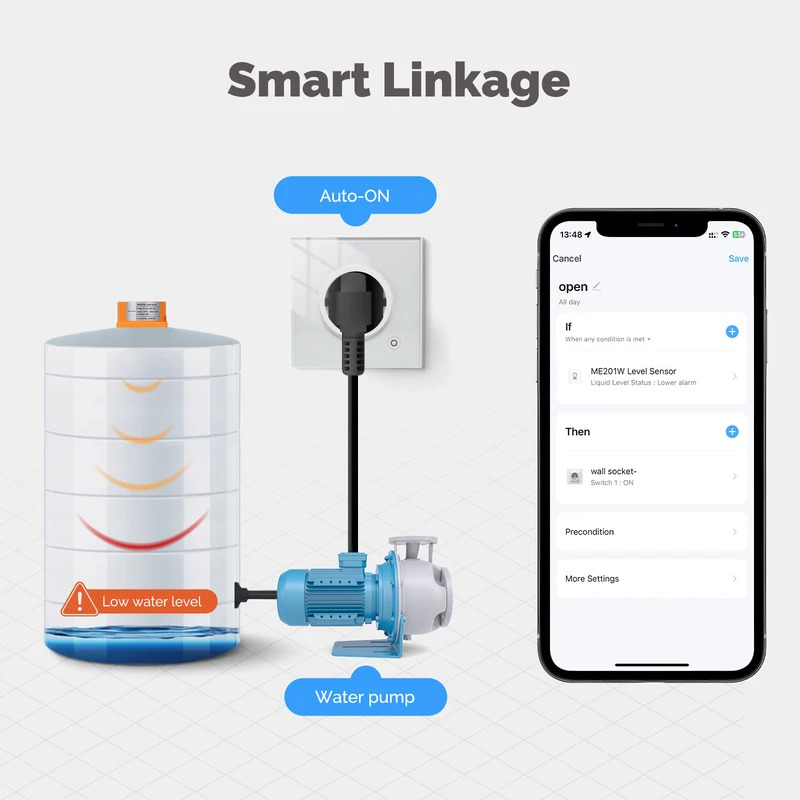Wifi Water Sensor - เซ็นเซอร์วัดระดับน้ำอัจฉริยะ MOES Tuya WiFi/ZigBee พร้อมระบบแจ้งเตือนผ่านแอป, เครื่องตรวจวัดระดับน้ำแบบอัลตราโซนิก,