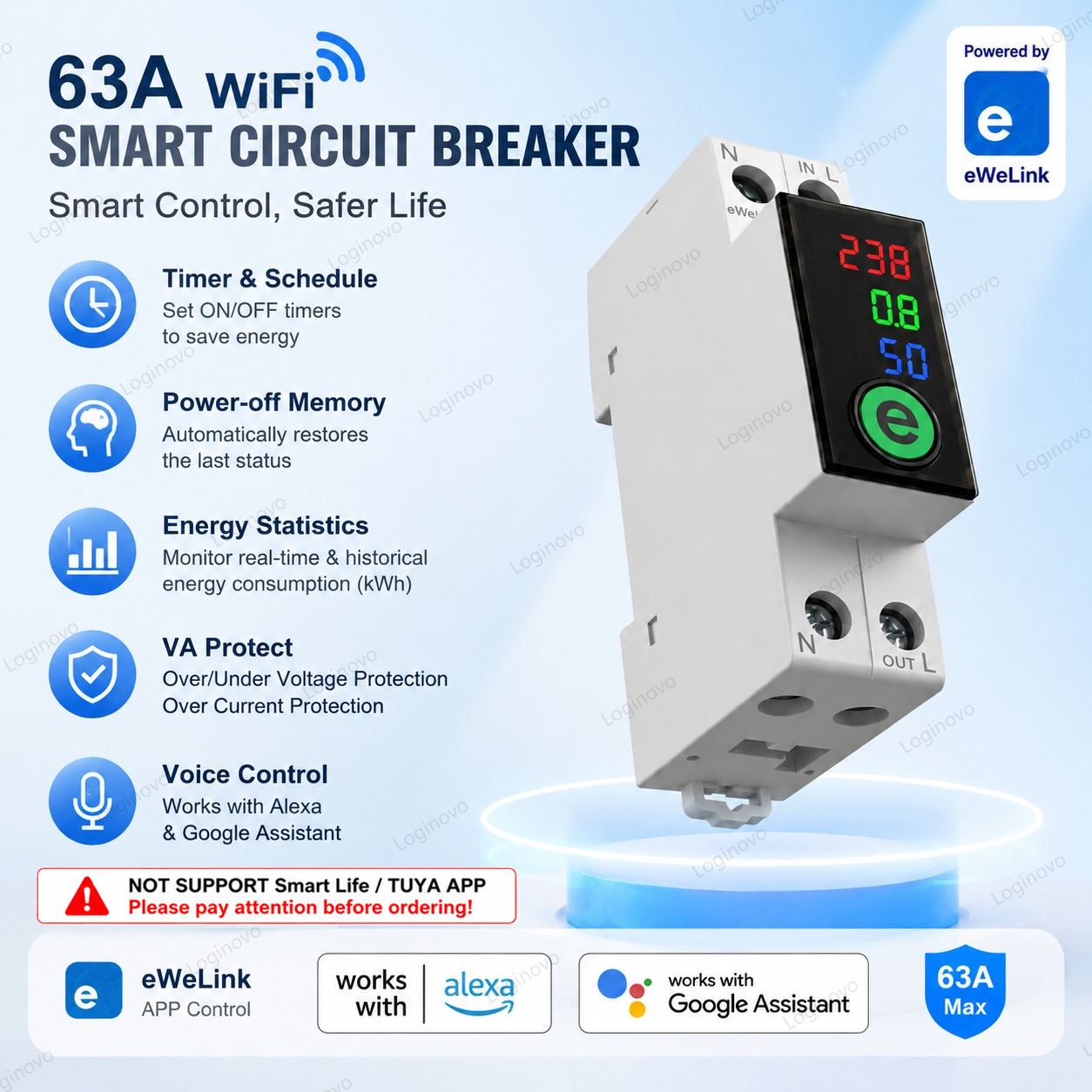 Smart Home Energy Monitor - สวิตช์รีเลย์เบรกเกอร์วงจร WiFi อัจฉริยะ Ewelink พร้อมระบบตรวจสอบพลังงานระยะไกลผ่านแอป ป้องกันแรงดันและกระแสไฟฟ้า