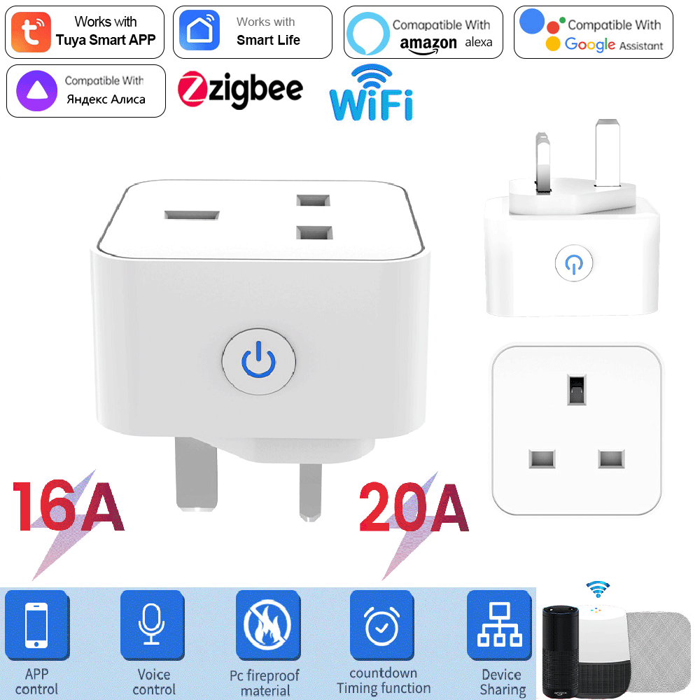 Tuya Wifi Socket - ทูย่า สมาร์ทซ็อกเก็ต 16A/20A อินเตอร์เน็ตไร้สายหรือซิกบี ปลั๊กอังกฤษ 3