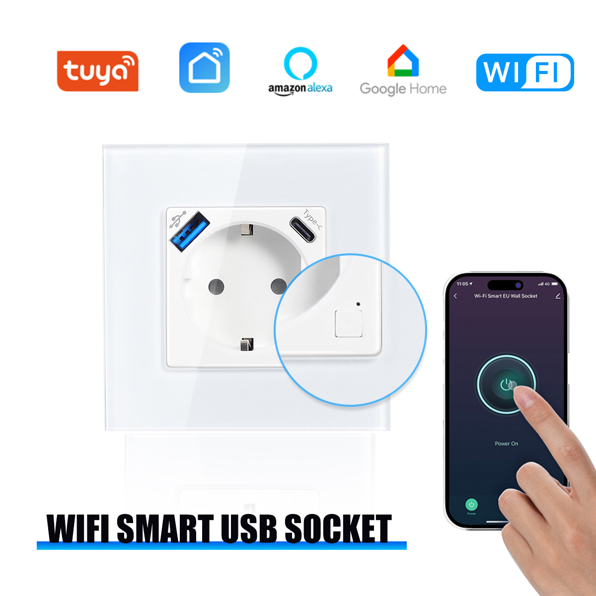 Smart Home Energy Monitor - GEYA ไวไฟ EU ซ็อกเก็ตพร้อมพอร์ตชาร์จเร็ว 20W Type-C