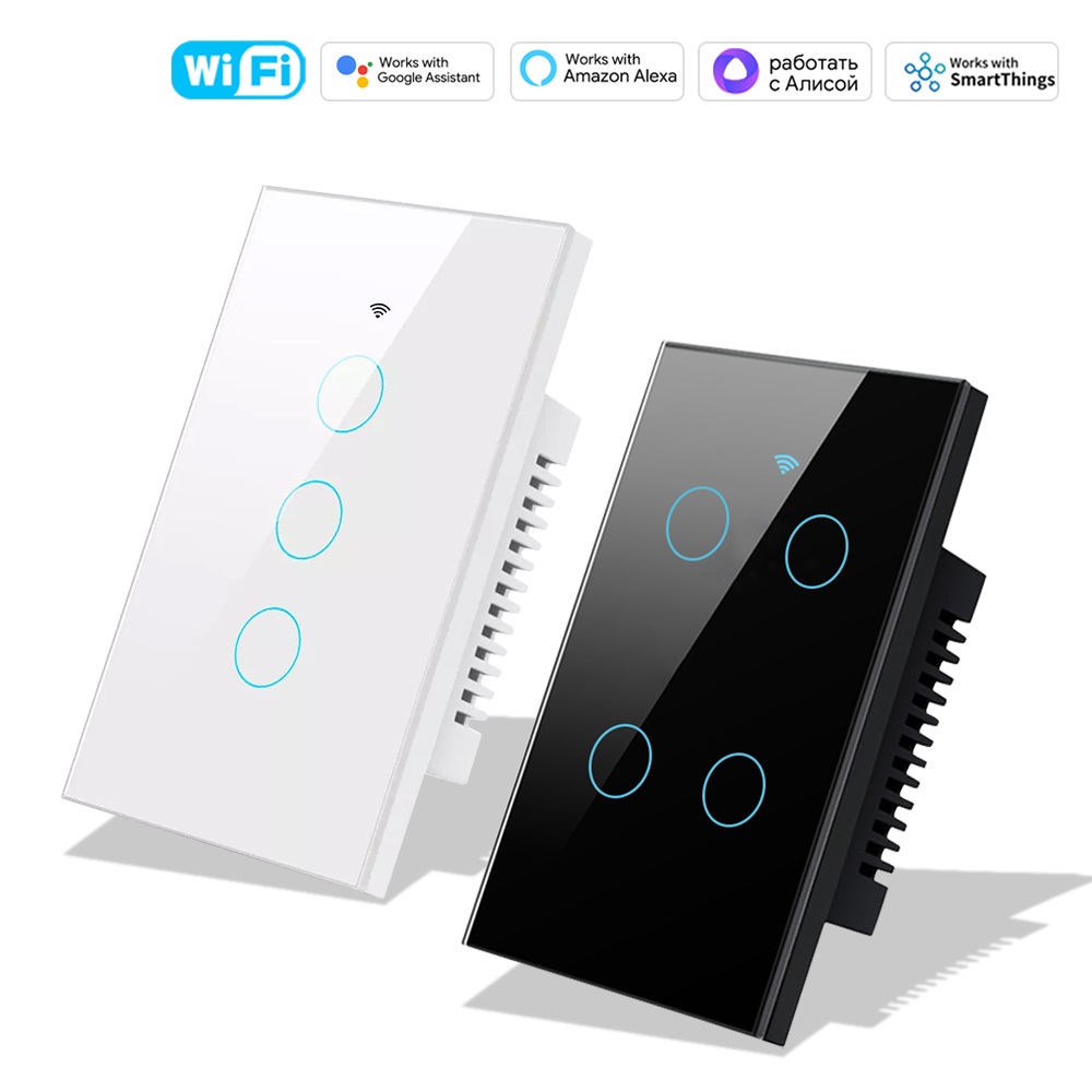 Tuya Wifi Socket - สวิตช์ไฟติดผนังแบบสัมผัส Smart Life Wifi+Bluetooth สวิตช์แผงสัมผัสแบบ US