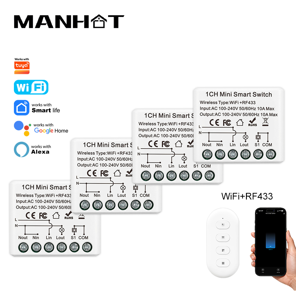 Tuya Wifi Socket - 10A มินิ WIFI สมาร์ทสวิตช์ RF433Mhz รีโมทคอนโทรลไร้สายรีเลย์ไฟเบรกเกอร์ควบคุมด้วยเสียงระบบอัตโนมัติในบ้านทำงานทูย่า