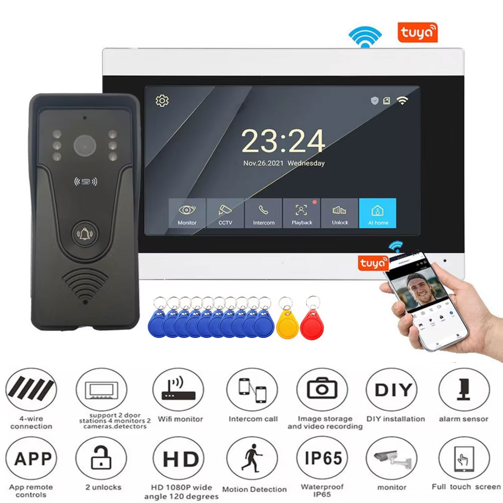 Smart Home Video Doorbell App - Tuya 1080P 7 นิ้วหน้าจอสัมผัสสีไร้สาย WiFi Video