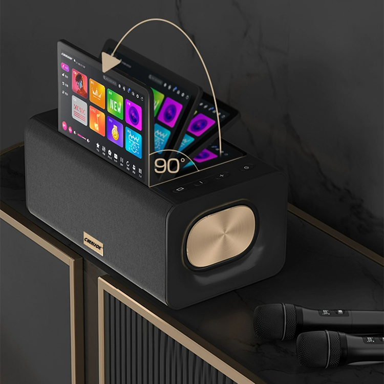 Smart Home Speaker - เครื่องคาราโอเกะอัจฉริยะออลอินวันรุ่นใหม่ปี 2026 พร้อมไมโครโฟนไร้สาย 2 ตัว ลำโพงหน้าจอสัมผัสขนาด
