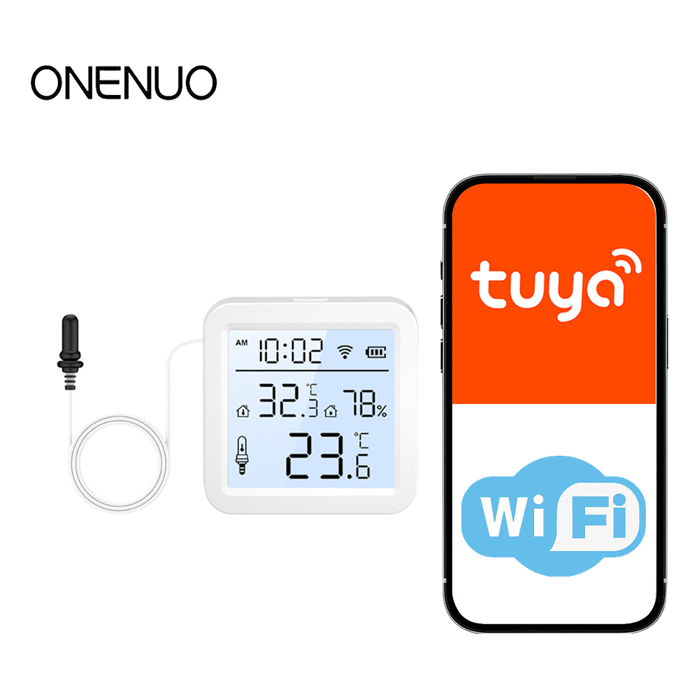 Smart Home Project - เซ็นเซอร์วัดอุณหภูมิและความชื้นแบบ WiFi พร้อมหัววัดภายนอก ใช้ได้ทั้งภายใน/ภายนอกอาคาร เทอร์โมมิเตอร์อัจฉริยะ Tuya