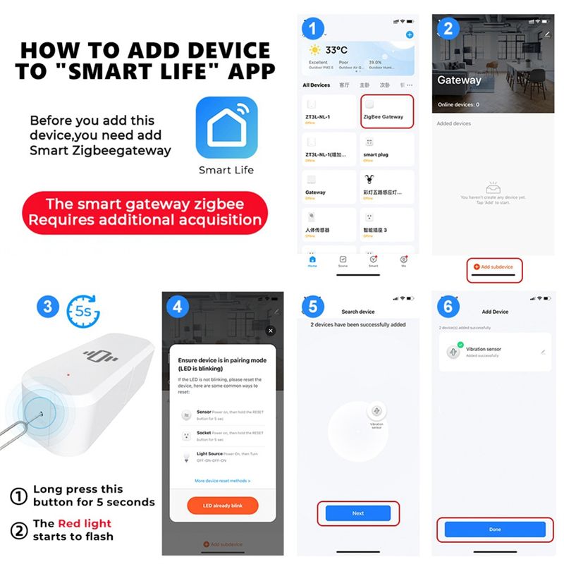 AA87 Zigbee Smart Vibration Se - Smart Home Notifications บทวิจารณ์และราคา