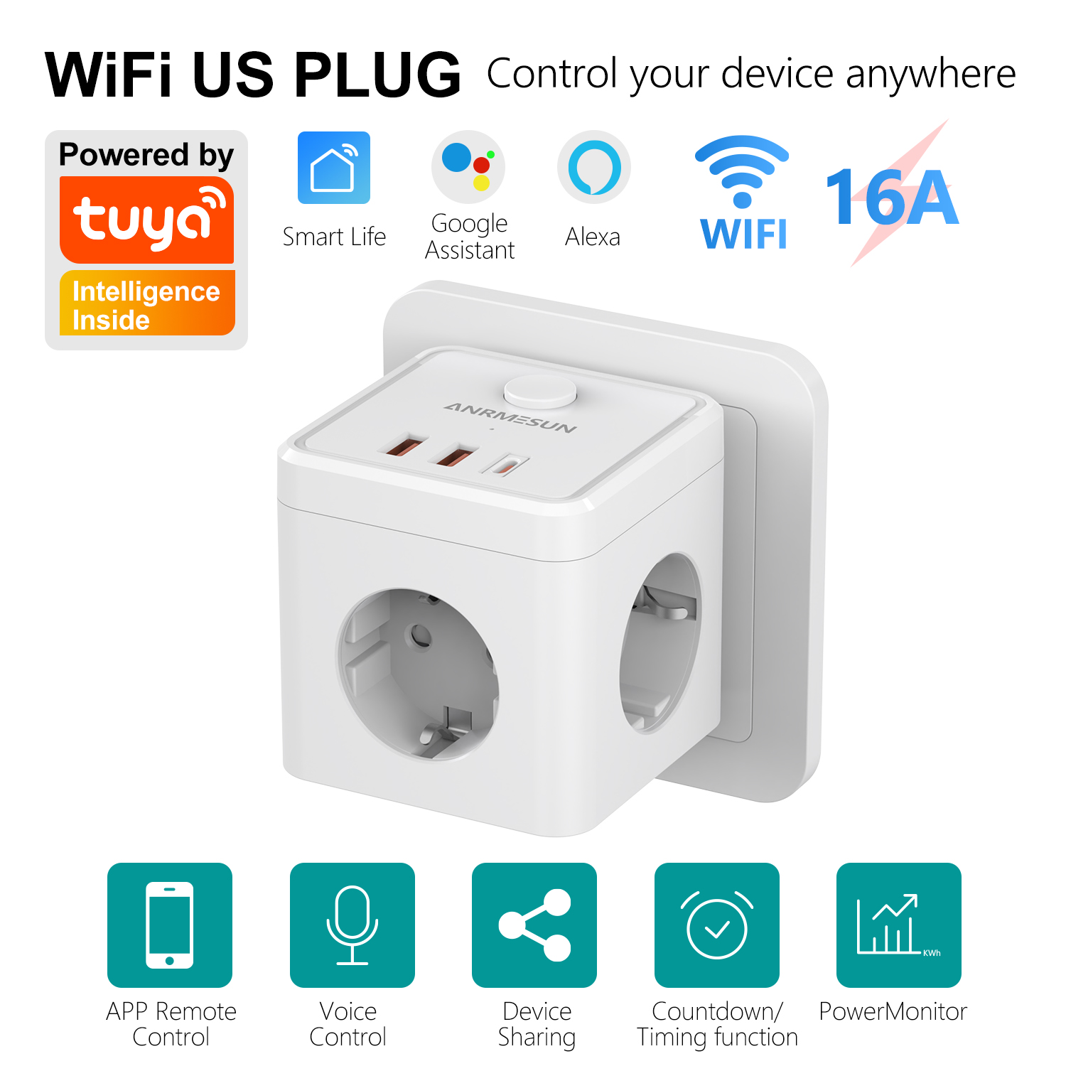 ปลั๊ก EU 3 ช่อง 2 USB-A 1 ช่อง - Smart Home Utilities บทวิจารณ์และราคา